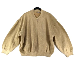 Zara Gold Bomberjacke Damen Gr. S Oversize Glitzer Retro 80er Taschen Full Zip - Bild 1 von 9