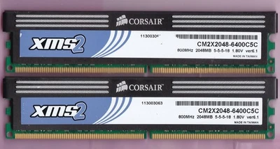 4GB 2x2GB PC2-6400 DDR2-800 CORSAIR CM2X2048-6400C5C XMS2-6400 RAM MEMORY KIT - Image 1 of 2