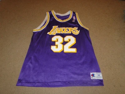 NBA THROWBACK JERSEY BY CHAMPION LAKERS  # 32 MAGIC JOHNSON ADULT SIZE 48 - Image 1 of 3