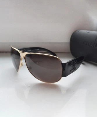 Vintage CHANEL Sunglasses Logo CC Glasses Black Golden Brown 4153 Mask Shield - Image 1 of 4