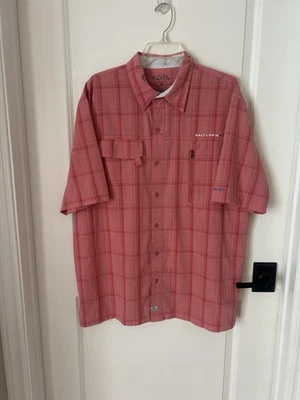 Salt Life SS Shirt Mens XL Pink Orange Plaid Lightweight Vented Beach UVAPOR - Image 1 of 4