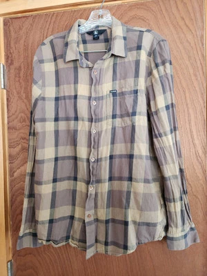 Volcom Mens Tan/Brown Plaid Flannel Button Up Shirt Soft Medium Lightweight - Image 1 of 4