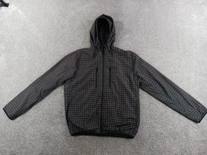 H&M Small Mens Jacket Black Check Polyester Lined Full Zip Hooded - Picture 1 of 12
