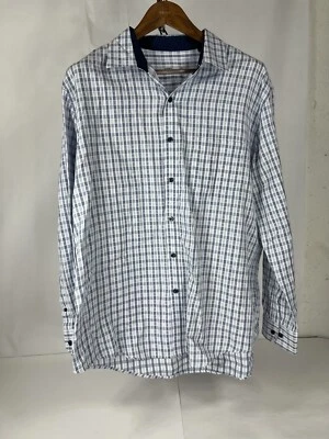 TASSO ELLA Shirt Men's  Sz XL Plaid Button Down 100% Cotton White Men Top - Image 1 of 4