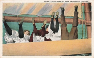 VINTAGE COMIC POSTCARD FOLKS FALL OFF SAILBOAT WHEN BOOM SWINGS OVER 080922 R - Picture 1 of 2
