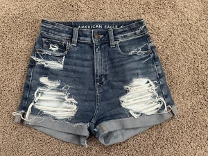 AMERICAN EAGLE PANTALONCINI donna taglia 00 mamma polsino corto invecchiato - Foto 1 di 5