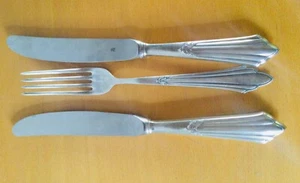 WMF Fächermuster Patent 90 versilbert Hauptspeise, 1 Gabel, 2 Messer - Bild 1 von 3