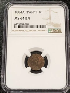 1884 A MS64 BN France Centime KM 826.1 NGC UNC Ceres Paris Mint - Picture 1 of 4