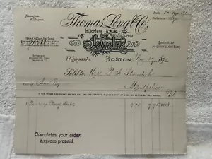 Boston, MA - Thomas Long & Co. Jewelry Billhead - Nov. 17, 1890 - Picture 1 of 12