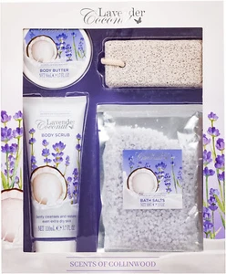4 Piece Women’s Lavender Coconut Scent Body Bath Box Gift Set Salts Stone Butter - Picture 1 of 5