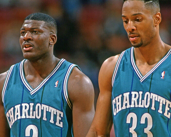LARRY JOHNSON and ALONZO MOURNING Glossy 8x10 Photo Charlotte Hornets Poster - Image 1 of 1