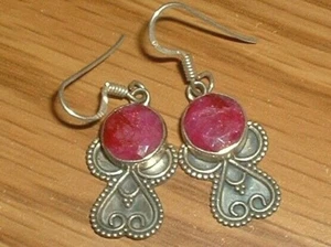 GENUINE RED RUBY DROP HOOK EARRINGS ~ FINE QUALITY 925 STAMPED - Picture 1 of 7