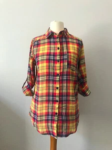 Topshop lässiges Damenhemd Sommer Baumwolle kariert lang Riegelärmel Knopfleiste UK 8 - Bild 1 von 7