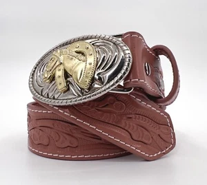 Nocona Belt Girls 22 Mauve/Pink Horse Riding Buckle Western Cowgirl - Picture 1 of 11