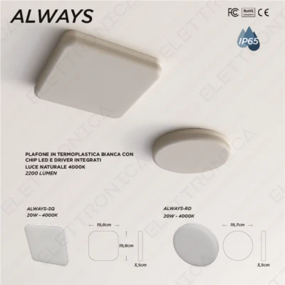 Plafoniera 20w led bianca tonda quadrata da esterno soffitto luce naturale - Immagine 1 di 3