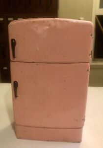Vintage 13.5" x 8" Wolverine Pink Tin Metal Litho Refrigerator 1950's