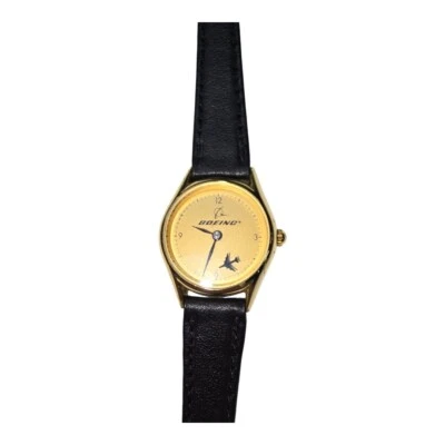 Vintage *READ* BD&A Boeing Airplane Watch Gold Tone Round Dial Leather Band  - Image 1 of 4
