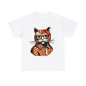 Vintage Style Cat Art T Shirt Unisex Heavy Cotton Tee Pet Lover Hipster NEW - Picture 1 of 25