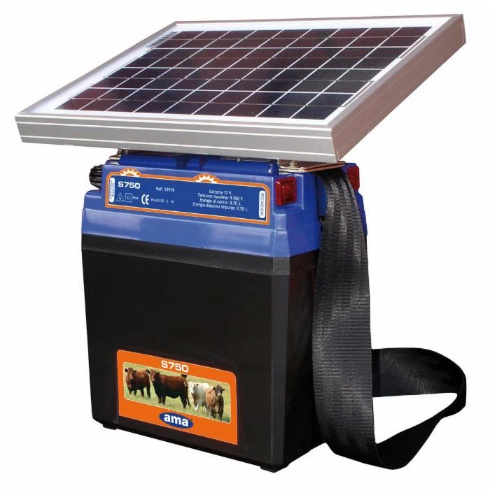 Elettrificatore con Pannello Solare per Recinto elettrico Ama S750 lunghezza 8km