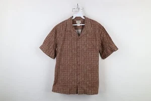 Vintage 90s LL Bean Mens Medium Faded Abstract Looped Collar Button Shirt Red - Picture 1 of 11