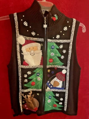 Chaleco Suéter Navidad Vacaciones De Colección Punto de Referencia Bordado a Mano Talla Grande Foto 1 de 4