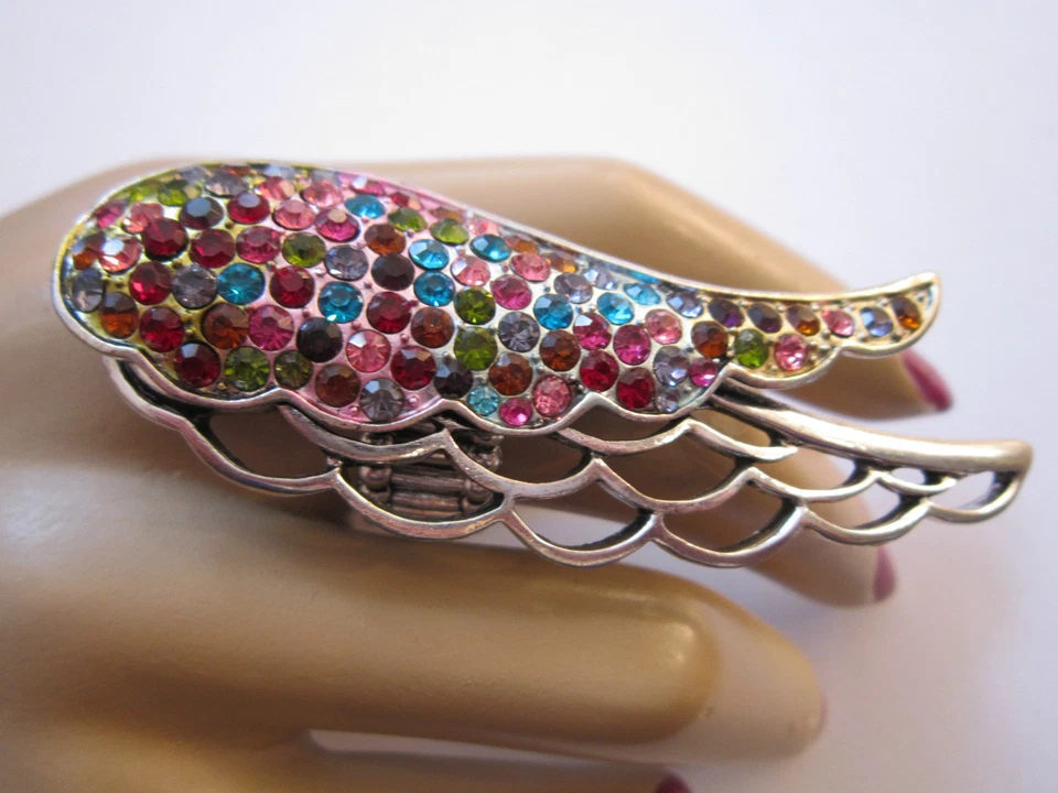 Cocktail Ring Fingerring Damenring Stretch XL Strass Flügel Engelsflügel Silber - Bild 1 von 1