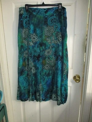 Cato Paisley & Floral Turquosie Teal Blue Green Trumpet Y2K Lined Zip Skirt - 14 - Image 1 of 4