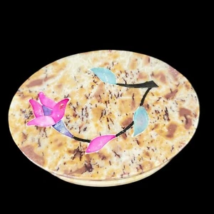 Marble Oval Jewelry Box Abolone Shell Inlay - Picture 1 of 7