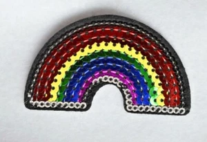 2 3/4" Sequins Rainbow Embroidery Iron On Applique Patch - Picture 1 of 1
