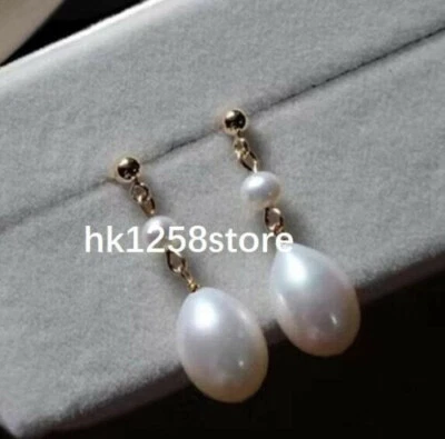 Baroque Natural White AAAA Akoya 5-6mm Real Pearl LeverBack Earrings 14K Gold P - Image 1 of 4
