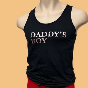 Top sin mangas de algodón H.E.Arts Daddy's Boy estampado personalizado para hombre NEGRO American Apparel - Imagen 1 de 5