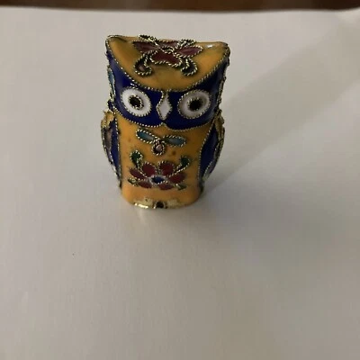 Exquisita estatua de búho de dos caras hecha a mano esmalte cloisonne de cobre chino 1 3/4’’’ Foto 1 de 4