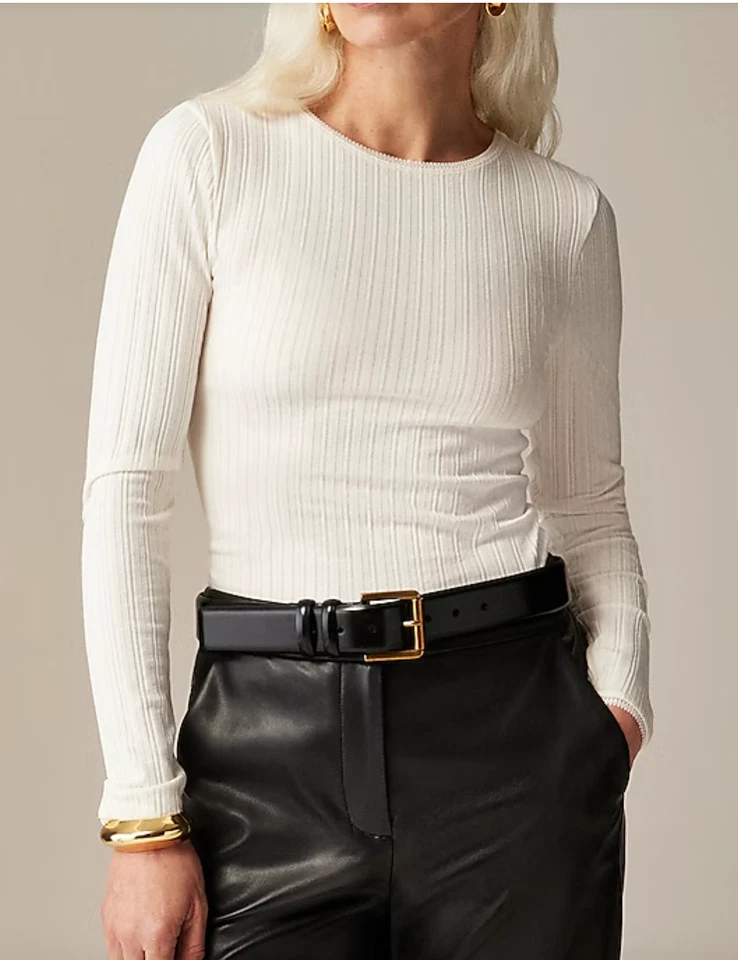 NEW NWT J. Crew Pointelle long-sleeve T-shirt Color: Ivory Size: XXS - Image 1 of 1