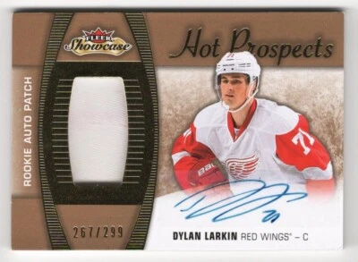2015-16 Fleer Showcase Hot Prospects Rookie Auto Patch #190 Dylan Larkin 267/299 - Image 1 of 2