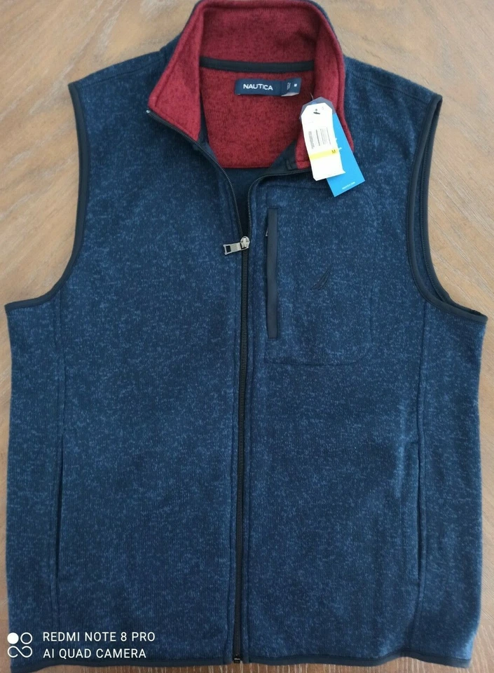 Nautica Men's Vest Sweater Fleece Full Zip Blue Medium