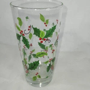 single Vintage Libbey Tumbler Glass Christmas Holly Berry Holiday 12 oz - Picture 1 of 4