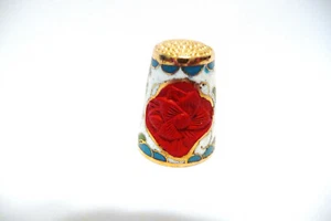 THIMBLEGUILD 12/92  BRASS & CLOISONNE "ROSES OF CINNABAR"  BEAUTY!! - Picture 1 of 5