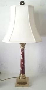 Griotte Red Marble and Brass Corinthian Table Lamp with Lampshade  - Picture 1 of 11