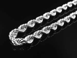 Men's Ladies Solid Rope Chain Necklace 4MM Real 14K White Gold 18"-28" - Afbeelding 1 van 6