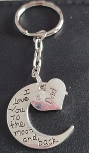 Dad KEYRING I LOVE YOU TO THE MOON AND BACK dad Heart Charm Gift  - Picture 1 of 3