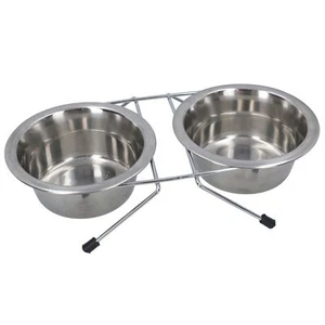 Small Dishwasher Safe Stainless Steel Double Diner Dog Raised Food Water Bowl - Picture 1 of 5