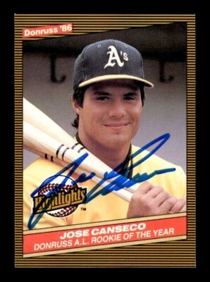 JOSE CANSECO 1986 DONRUSS HIGHLIGHTS #55 SIGNED OAKLAND A'S ON CARD AUTO - Image 1 of 2