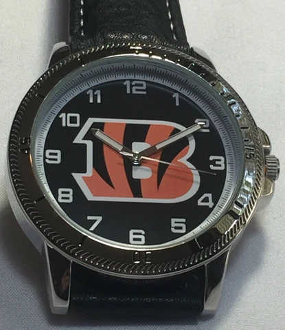 New Cincinnati Bengals Sparo Classic Men's Sports Watch with Black Leather Band Cover