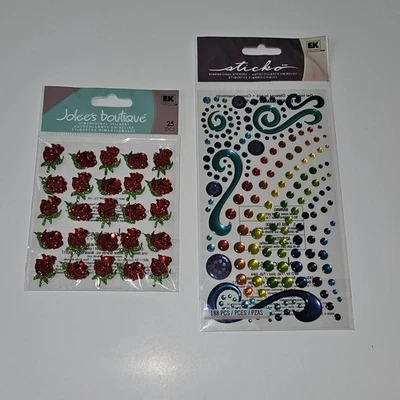 NUEVO Lote de pegatinas dimensionales rosas rojas pedrería puntos arco iris álbum de recortes Foto 1 de 4