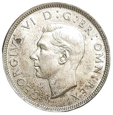 1944 GREAT BRITAIN FLORIN SILVER 2 SHILLINGS WWII AU COIN KING GEORGE VI KM 855 - Image 1 of 3