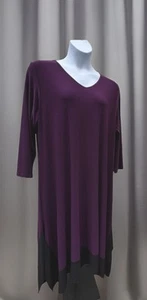 COMFY USA 3X Dress Eggplant Purple Midi Stretch  3/4 Sleeve Handkerchief Hem - Picture 1 of 10