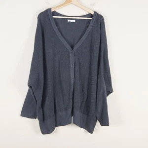 Vetta V Neck Waffle Knit Oversized Gray Cotton Cardigan Womens Sz XL - Picture 1 of 9