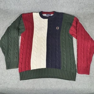 Vintage Tommy Hilfiger Men's Colorblock Cable Knit Sweater Size L Retro Preppy - Picture 1 of 5
