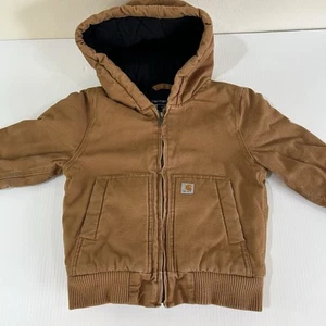Carhartt Duck Canvas Hooded Full Zip Quilt Lined Insulated Jacket Boy's Size 4T - Picture 1 of 15