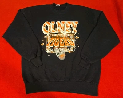 Suéter Negro Vintage Velva Sheen Olney IL Tigers Baloncesto Tablero Trasero Roto Foto 1 de 4